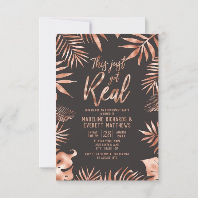 Palm Leaf This Just Got Real Engagement Party Invitation (Front)