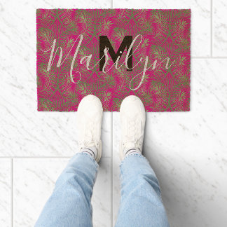 Palm Leaf Tree Pink Pattern Name Plants Fiber Doormat