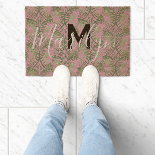 Palm Leaf Tree Pink Pattern Name Plants Fiber Doormat