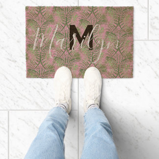Palm Leaf Tree Pink Pattern Name Plants Fiber Doormat