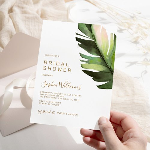 Palm Leaf Tropical Floral Modern Bridal Shower Invitation