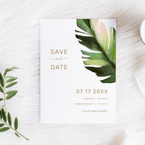 Palm Leaf Tropical Floral Save The Date Card