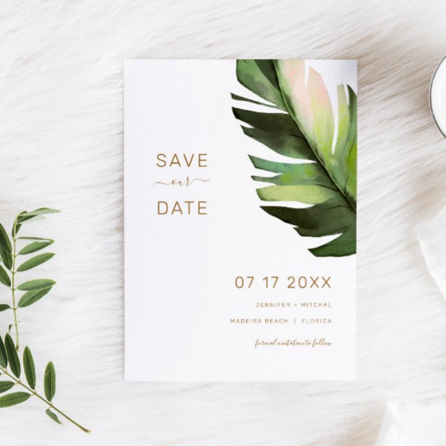 Palm Leaf Tropical Floral Save The Date Card (Creator Uploaded)