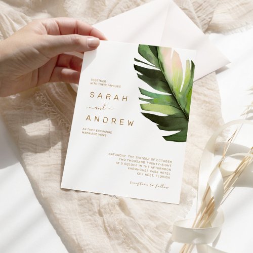 Palm Leaf Tropical Floral Wedding Invitation