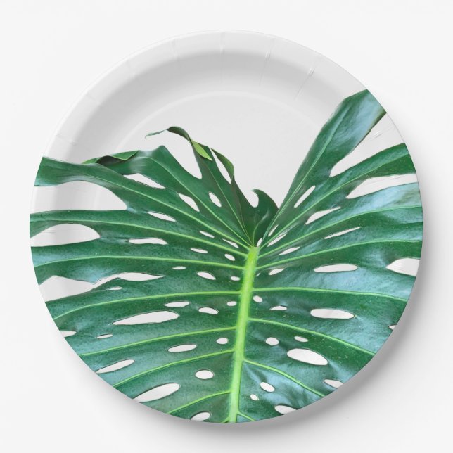 Palm Leaf, tropical foliage, jungle rainforest  Paper Plates (Front)