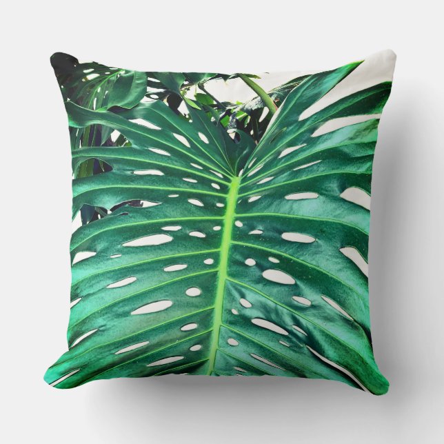 Palm Leaf, tropical foliage, jungle rainforest  Throw Pillow (Front)