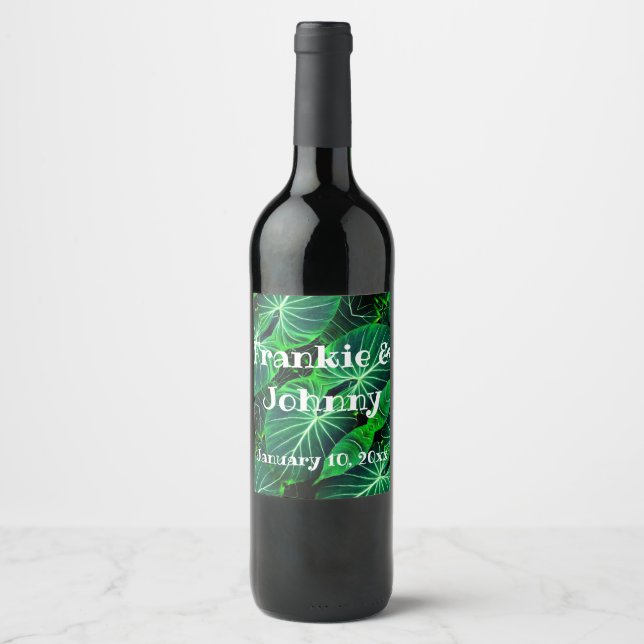 Palm Leaf, tropical foliage, jungle rainforest  Wine Label (Front)