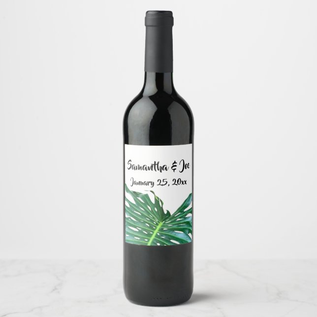 Palm Leaf, tropical foliage, jungle rainforest  Wine Label (Front)