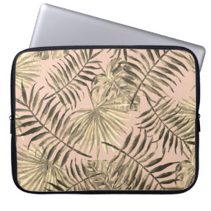 Palm leaf tropical gold pink laptop sleeve