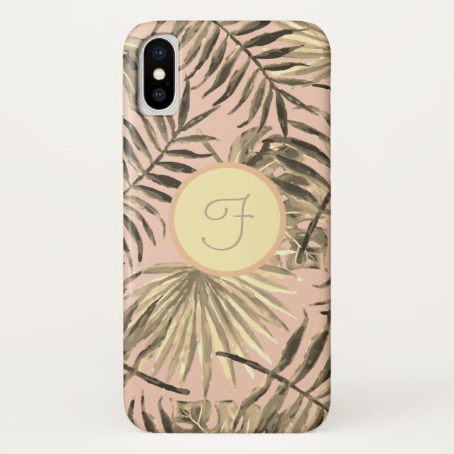 Palm leaf tropical pink peach gold monogram  Case-Mate iPhone case (Back)