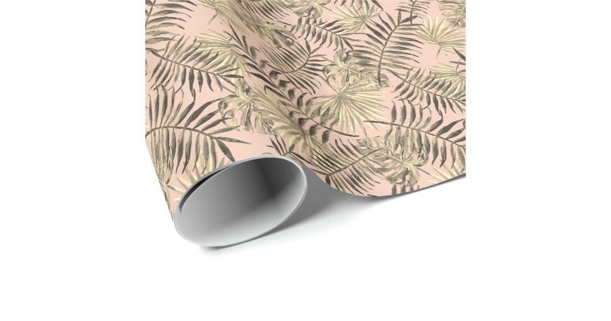 30 x 16' Wrapping Paper  White/Gold Tropical Monstera