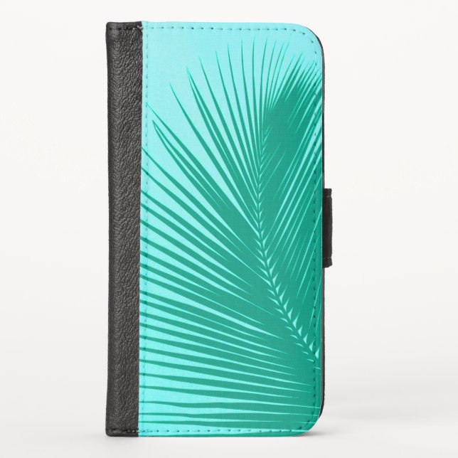 Palm leaf - Turquoise and aqua iPhone Wallet Case (Front)