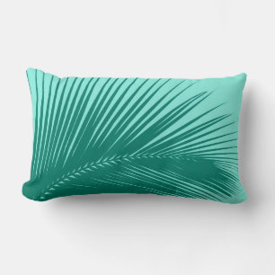 Palm leaf - Turquoise and aqua Lumbar Pillow