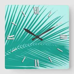 Palm leaf - Turquoise and aqua Square Wall Clock