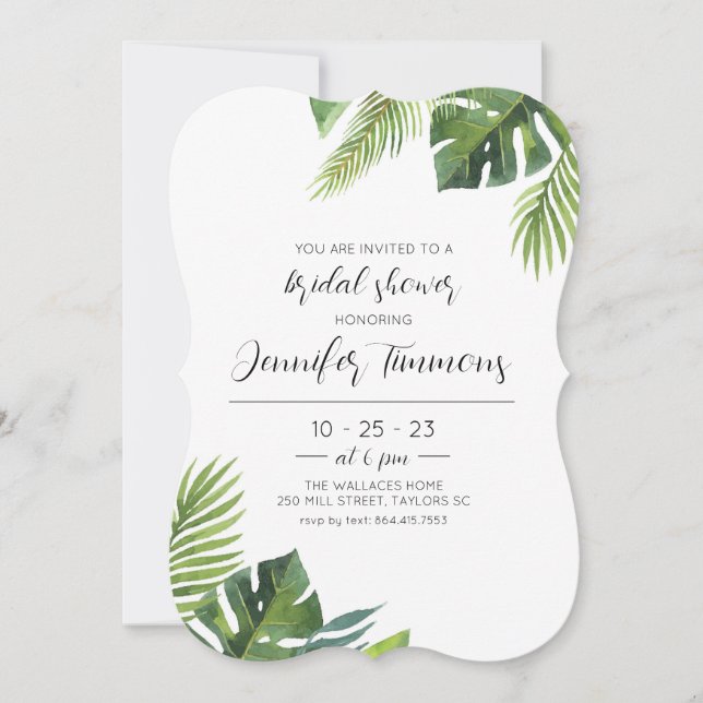 Palm Leaf Watercolor Bridal Shower Invitation  (Front)