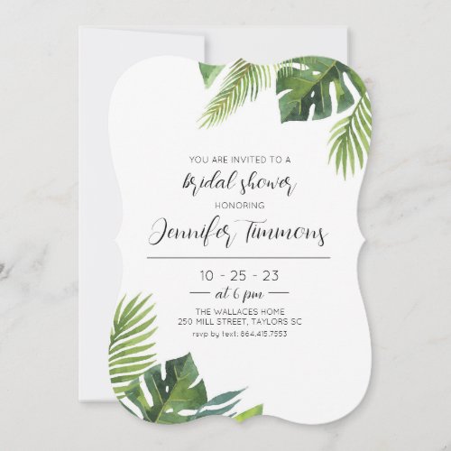 Palm Leaf Watercolor Bridal Shower Invitation 