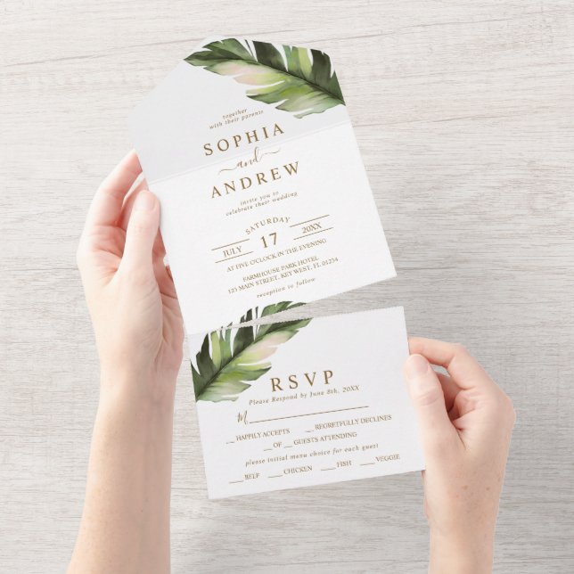 Palm Leaf  Wedding All in One All In One  Invitation (Tearaway)