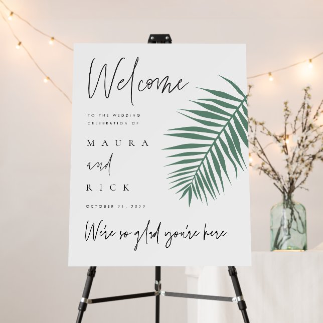 Palm Leaf Welcome Sign Minimalist Wedding Decor (In Situ (Stand))