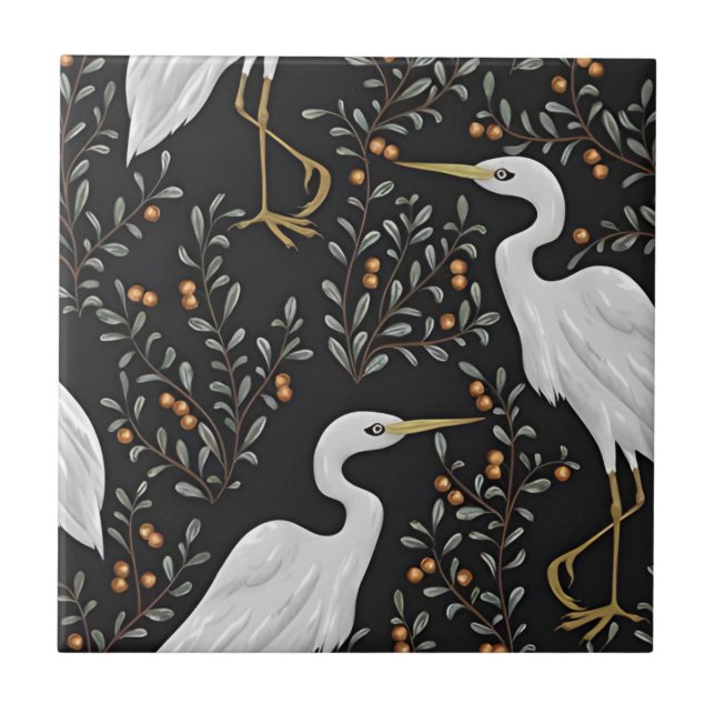 palm leaf white crane tiles (Front)