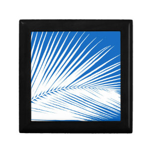 Palm leaf - white on cobalt blue keepsake box