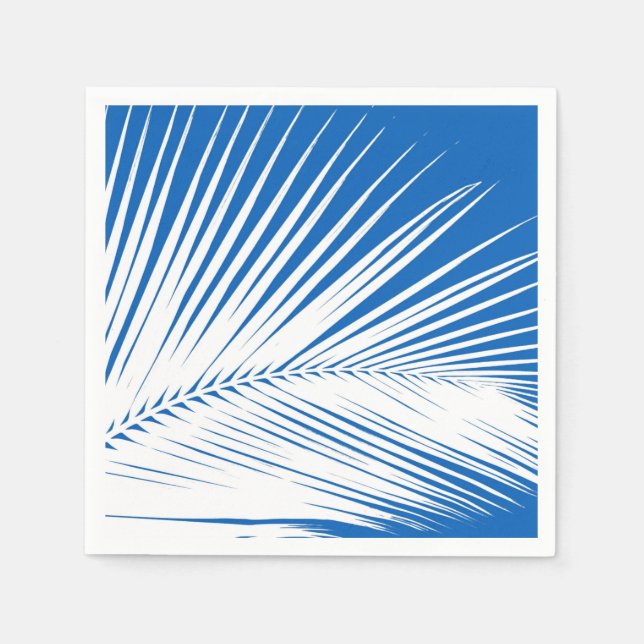 Palm leaf - white on cobalt blue paper napkins (Front)