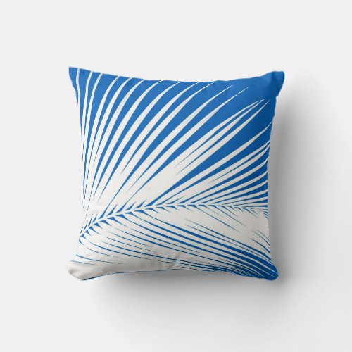 Palm leaf _ white on cobalt blue throw pillow