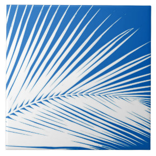 Palm leaf - white on cobalt blue tile