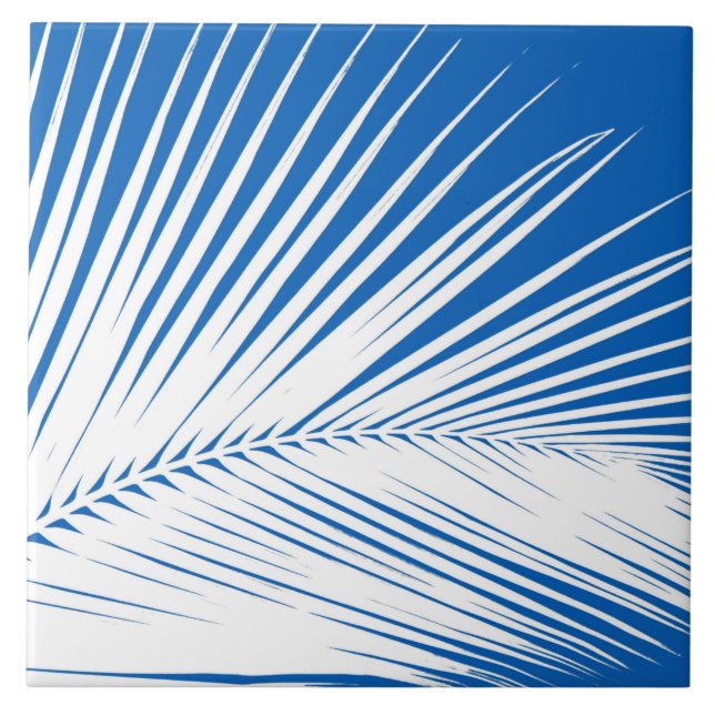 Palm leaf - white on cobalt blue tile (Front)