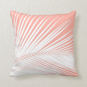 Palm leaf - white on coral pink throw pillow