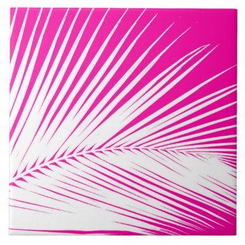 Palm Leaf - White On Fuchsia Pink Tile by Floridity at Zazzle