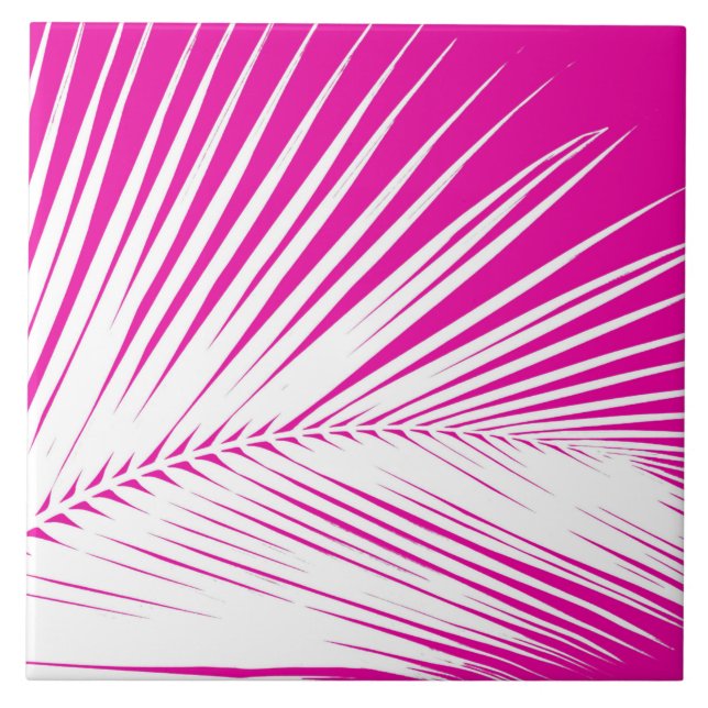 Palm leaf - white on fuchsia pink tile (Front)