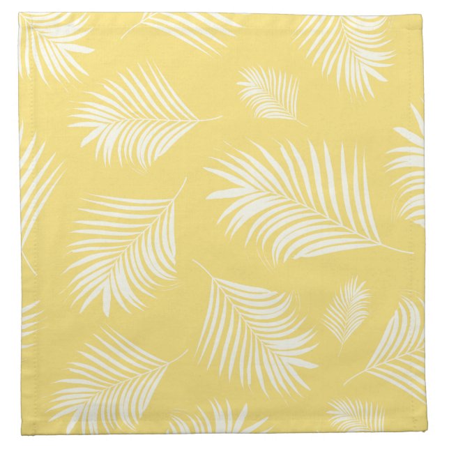 Palm Leaf White Yellow Tropical Pattern Cloth Napkin (Front)