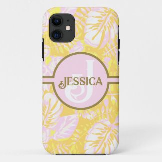 Palm Leaf Yellow and Pink Tropical Monogram