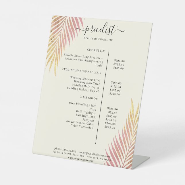 Palm Leafy Salon Price List  Pedestal Sign (Front)