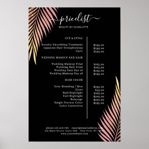 Palm Leafy Salon Price List Poster