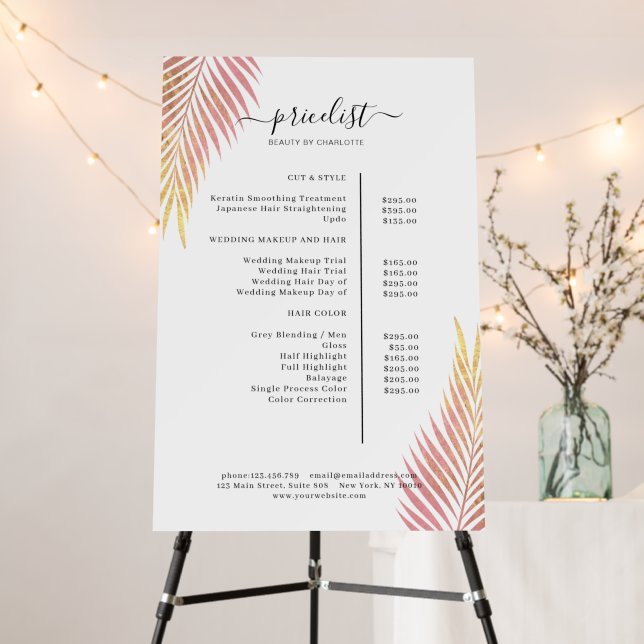 Palm Leafy Salon Price List Poster (In Situ (Stand))