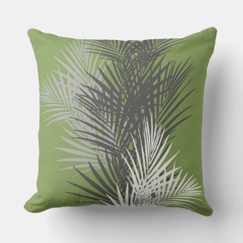 Palm leaves abstract modern design olive green outdoor pillow