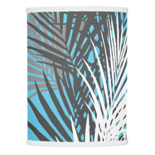 Palm leaves, abstract, modern, teal, grey, white lamp shade