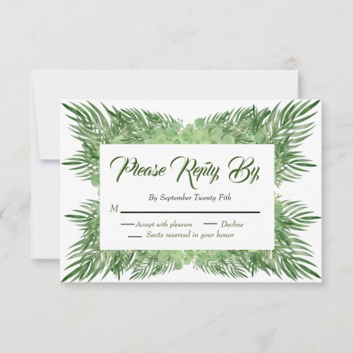 Palm Leaves and Eucalyptus Wedding modern foliage RSVP Card