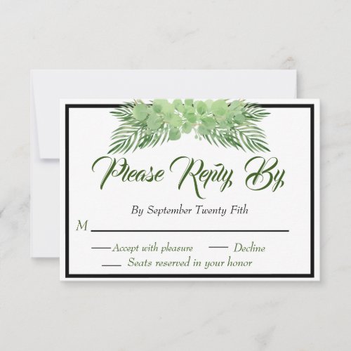 Palm Leaves and Eucalyptus Wedding modern foliage RSVP Card