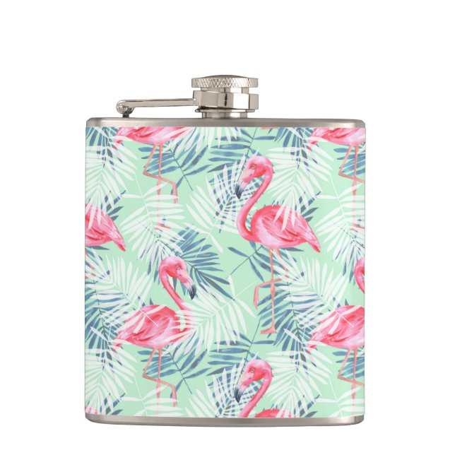 Palm leaves and flamingos flask (Front)