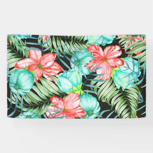 Palm Leaves And Flowers Banner (Horizontal)