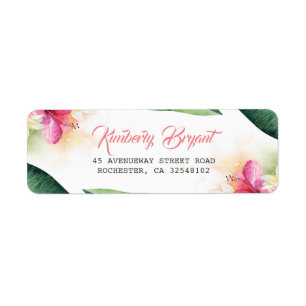 Palm Leaves and Tropical Beach Flowers Label