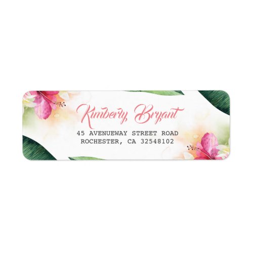 Palm Leaves and Tropical Beach Flowers Label