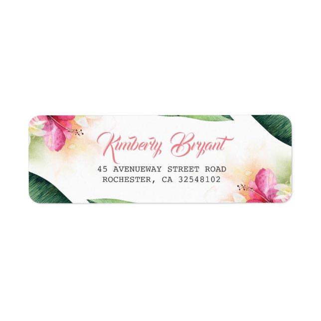 Palm Leaves and Tropical Beach Flowers Label (Front)