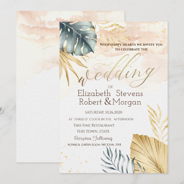 Palm Leaves Beach wedding Invitation (Front/Back)