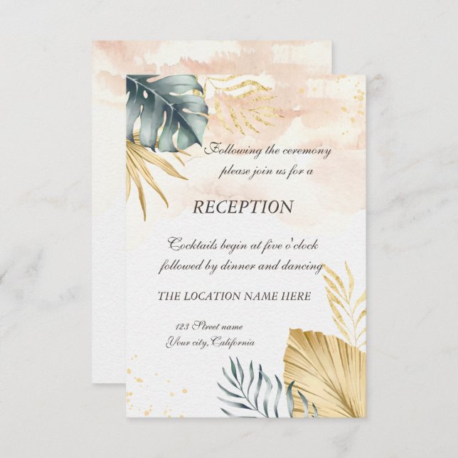 Palm Leaves Beach Wedding  Reception Invitation (Front/Back)