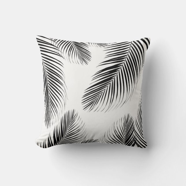 Palm Leaves - Black & White Cali Vibes #2 Throw Pillow (Front)