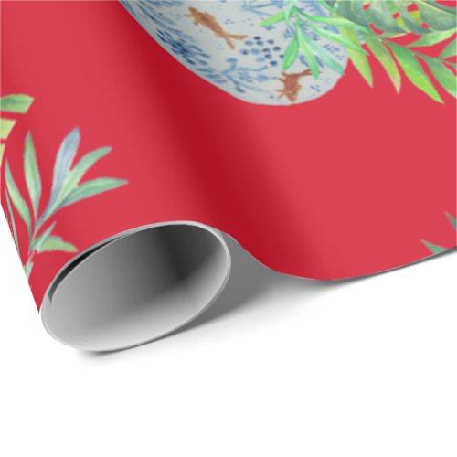 Palm Leaves Blue and White Ginger Jar Wrapping Paper