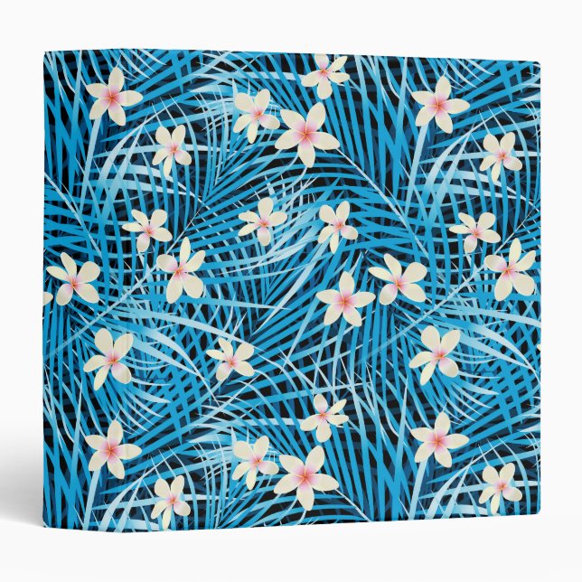 Palm Leaves Blue Pattern 3 Ring Binder (Front/Spine)